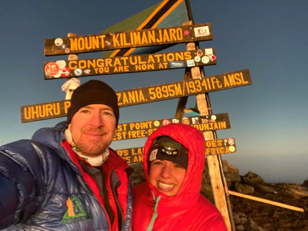 Climbers on the summit ridge of Mount Kilimanjaro